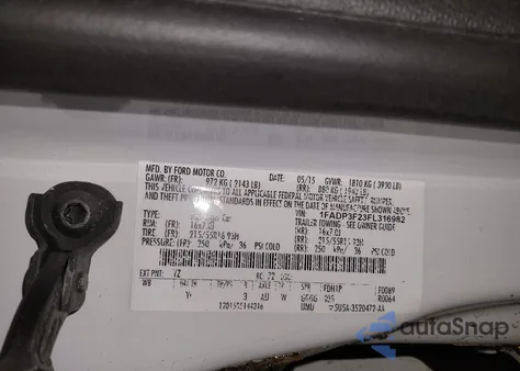 2015 Ford Focus Se z USA, uszkodzony, nr VIN 1FADP3F23FL316982